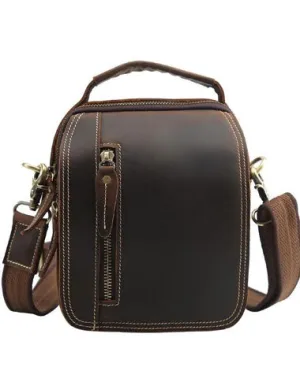Cool Leather Vintage Small Side Bags Waist Bag Belt Pouch Small Shoulder Bags For Men Coffee