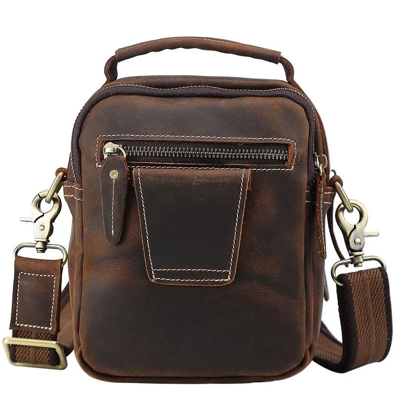 Cool Leather Vintage Small Side Bags Waist Bag Belt Pouch Small Shoulder Bags For Men