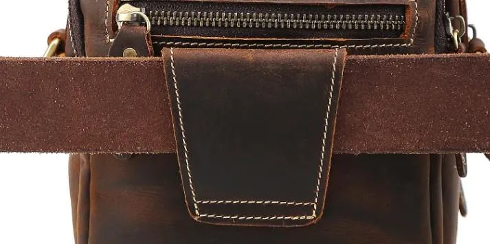 Cool Leather Vintage Small Side Bags Waist Bag Belt Pouch Small Shoulder Bags For Men