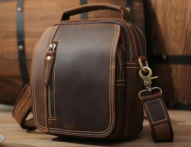 Cool Leather Vintage Small Side Bags Waist Bag Belt Pouch Small Shoulder Bags For Men