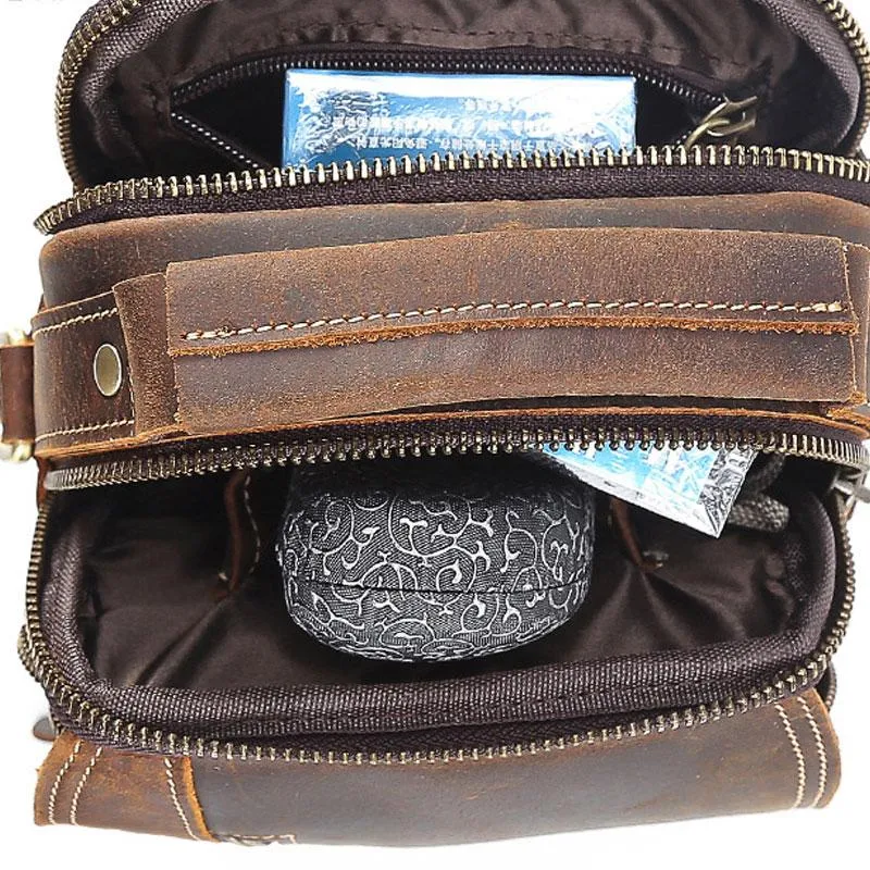 Cool Leather Vintage Small Side Bags Waist Bag Belt Pouch Small Shoulder Bags For Men