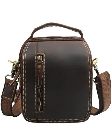 Cool Leather Vintage Small Side Bags Waist Bag Belt Pouch Small Shoulder Bags For Men Coffee