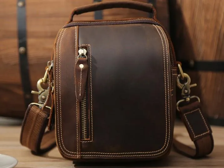 Cool Leather Vintage Small Side Bags Waist Bag Belt Pouch Small Shoulder Bags For Men