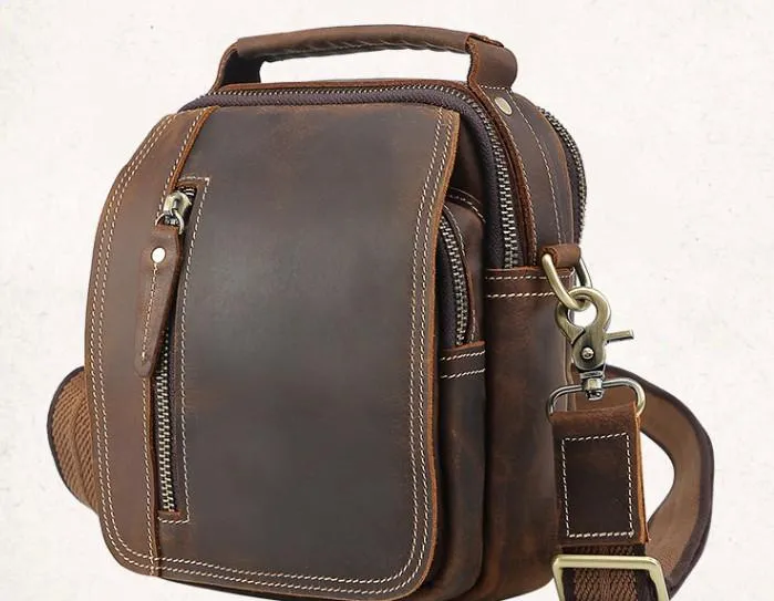 Cool Leather Vintage Small Side Bags Waist Bag Belt Pouch Small Shoulder Bags For Men