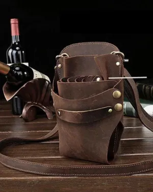 Cool Leather Waist Belt Pouch Mens Hairstylist Tool Barber Pouch Scissor Case for Men Brown