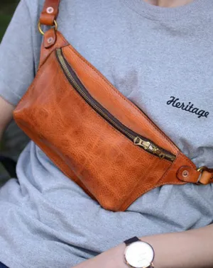 Cool Light Brown Leather Men Chest Bag Waist Bag Tan Fanny Pack Hip Bag Bum Pack For Men Tan
