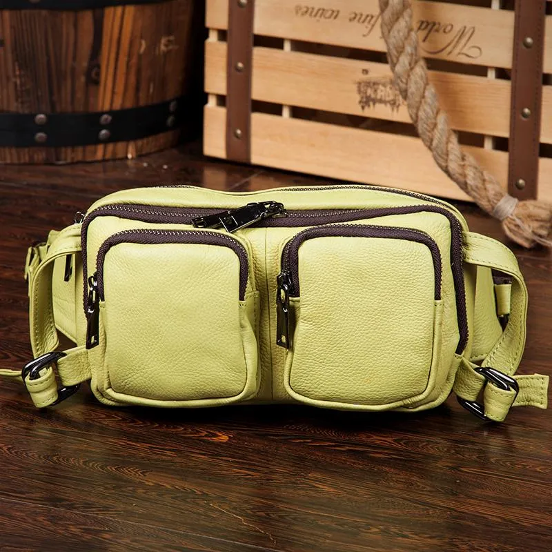 Cool Mens Brown Leather Fanny Pack Waist Bag Hip Pack Black Belt Bag Bumbag for Men