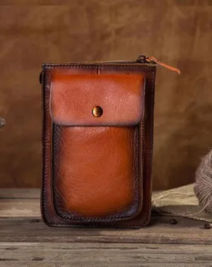 Cool Mens Leather Belt Pouch Belt Bag Waist Bag Small Shoulder Bag for Men Vintage Brown