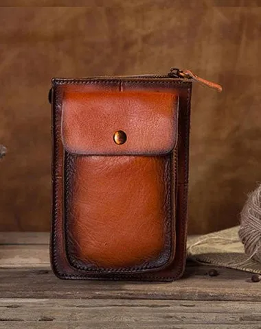 Cool Mens Leather Belt Pouch Belt Bag Waist Bag Small Shoulder Bag for Men Vintage Brown
