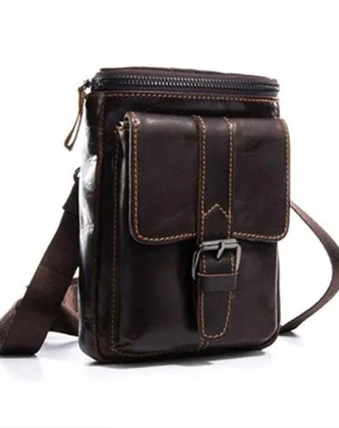 Cool Mens Leather Mens Belt Pouch Waist Bag Shoulder Bag Cell Phone Holster for Men Coffee