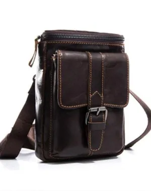Cool Mens Leather Mens Belt Pouch Waist Bag Shoulder Bag Cell Phone Holster for Men Coffee