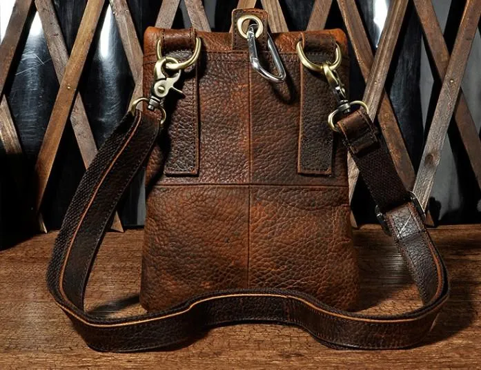 Cool Mens Leather Side Bag Belt Pouch Holster Belt Case Pack Waist Pouch for Men