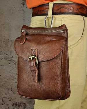 Cool Mens Leather Side Bag Belt Pouch Holster Belt Case Pack Waist Pouch for Men Vintage Brown