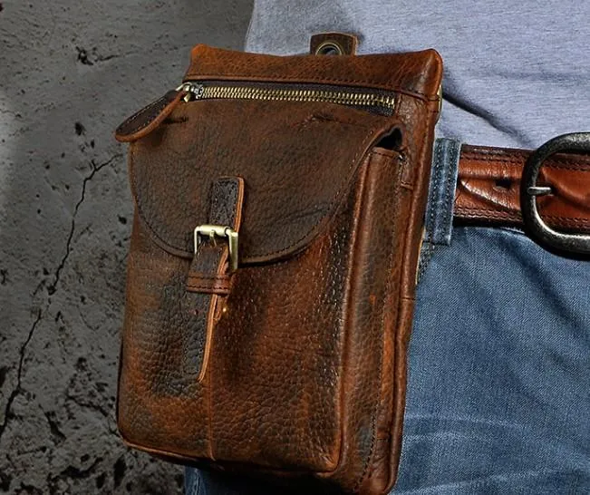 Cool Mens Leather Side Bag Belt Pouch Holster Belt Case Pack Waist Pouch for Men