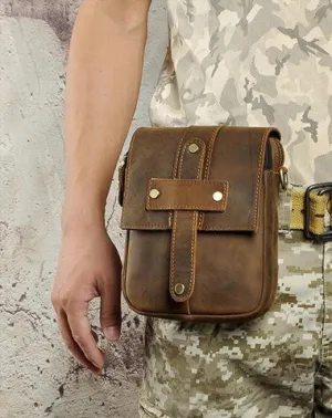 Cool Mens Leather Small Side Bag Belt Pouch Holster Belt Case Waist Pouch for Men Vintage Brown