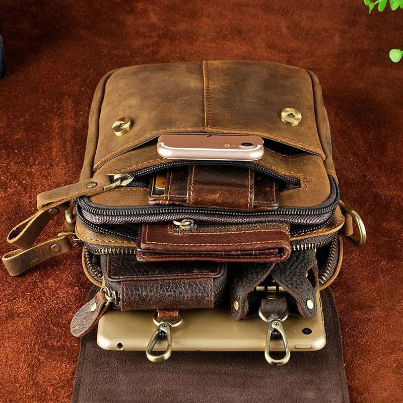 Cool Mens Leather Small Side Bag Belt Pouch Holster Belt Case Waist Pouch for Men