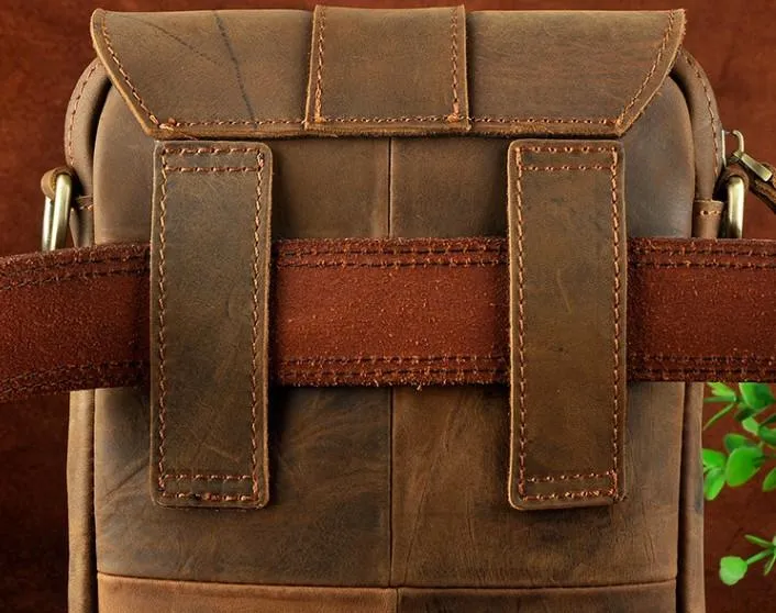 Cool Mens Leather Small Side Bag Belt Pouch Holster Belt Case Waist Pouch for Men