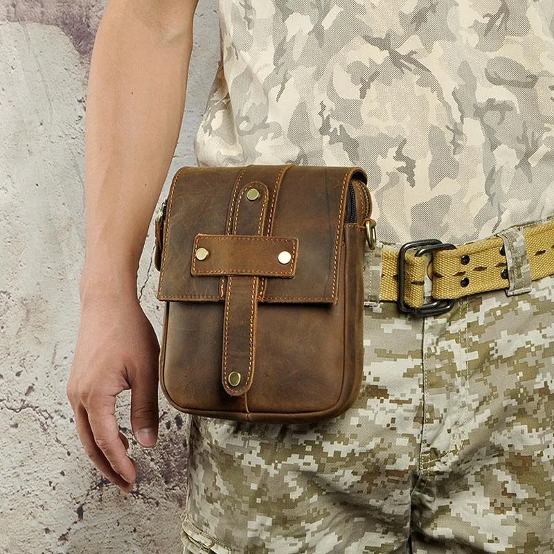 Cool Mens Leather Small Side Bag Belt Pouch Holster Belt Case Waist Pouch for Men