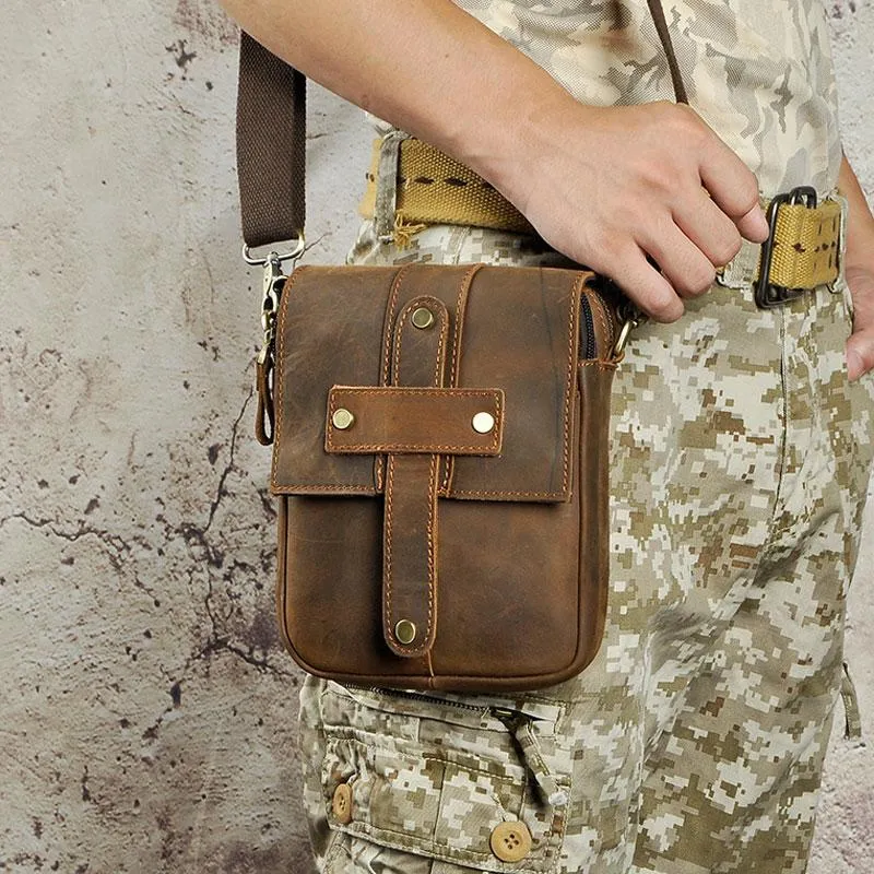 Cool Mens Leather Small Side Bag Belt Pouch Holster Belt Case Waist Pouch for Men