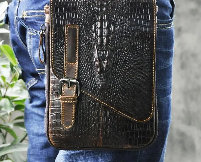 Cool Mens Leather Small Side Bag Belt Pouch Waist Pouch Holster Belt Case for Men