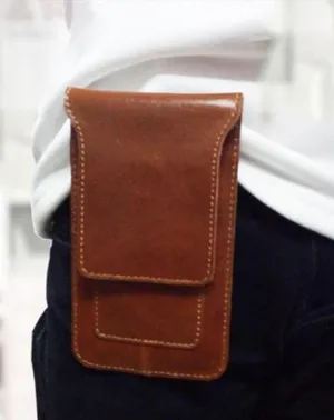 Cool Slim Mens Leather Cell Phone Holsters Belt Pouch Waist Bag for Men Dark Brown