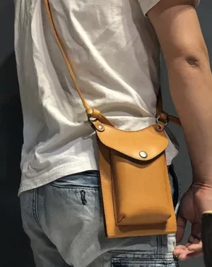 Cool Tan LEATHER MEN'S Small Messenger Bag Waist BAG Belt pouch Green Belt Bag FOR MEN Red