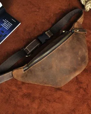 Cool Vintage Brown Mens Leather Fanny Pack Belt Bags Waist Bag For Men Brown