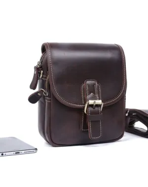 Cool Vintage Leather Belt Pouch Waist Bag Mini Side Bag Messenger Bag For Mens Coffee