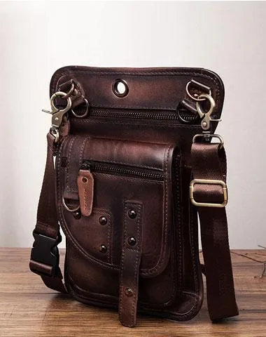 Cool Vintage Leather Mens Belt Pouch Waist Bag Drop Leg Bag Mini Shoulder Bag For Men Brown