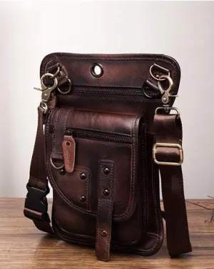 Cool Vintage Leather Mens Belt Pouch Waist Bag Drop Leg Bag Mini Shoulder Bag For Men Brown