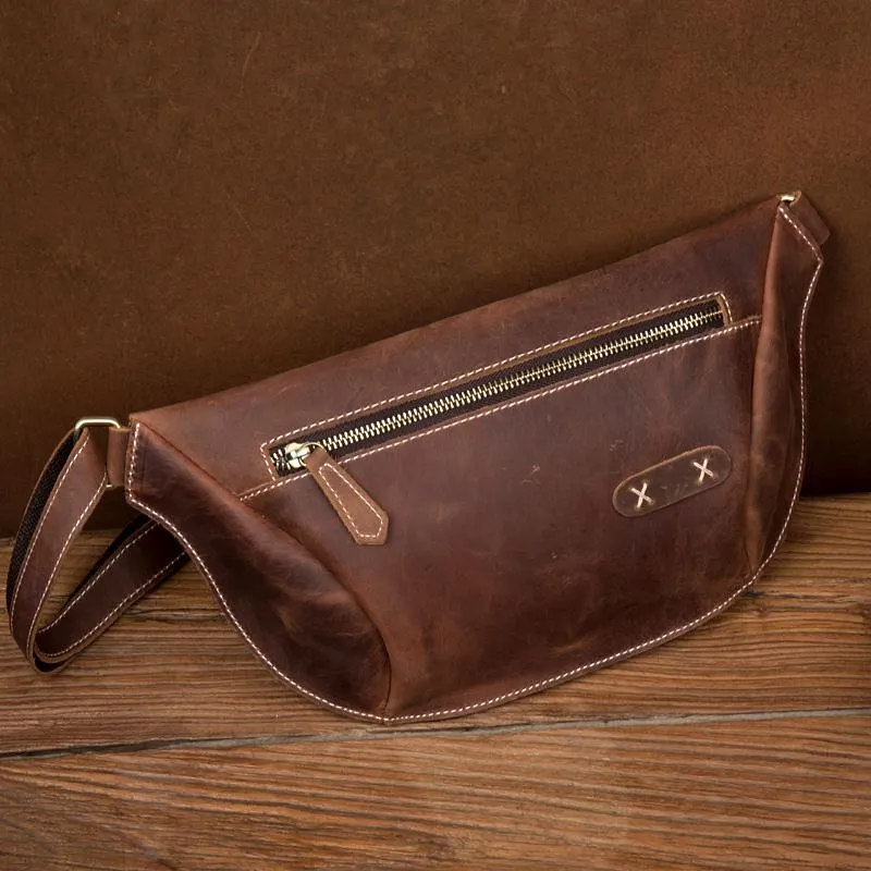 Cooll Mens Brown Leather Fanny Pack Mens Waist Bags Hip Pack Belt Bags Bumbags for Men