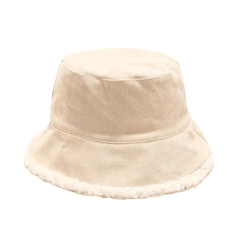Corduroy Lamb Fur Bucket Hat