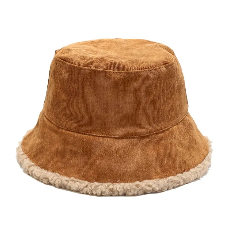 Corduroy Lamb Fur Bucket Hat
