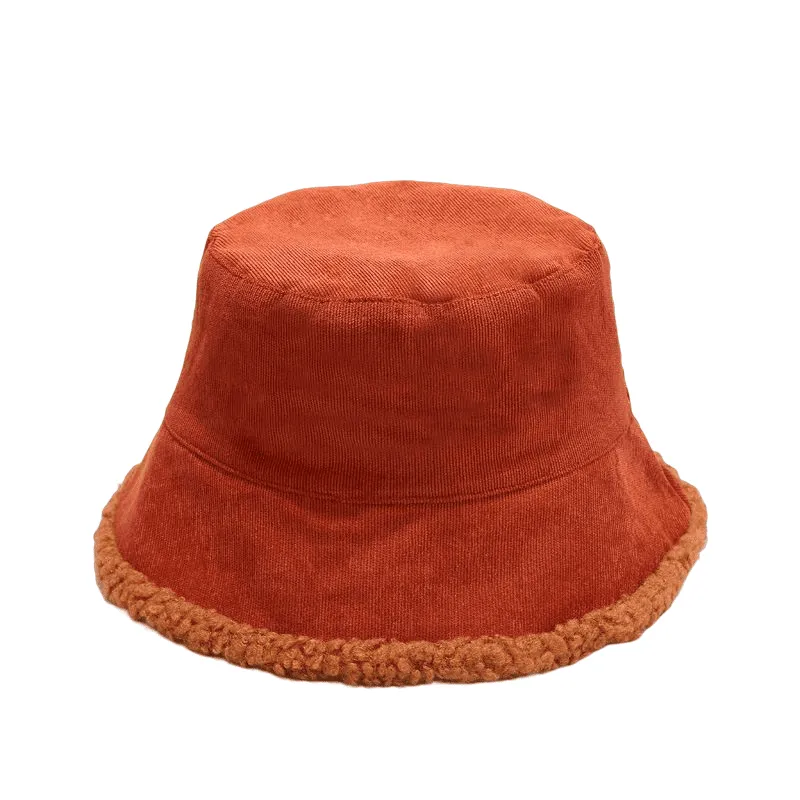 Corduroy Lamb Fur Bucket Hat