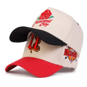 Crescent City Unbound Baseball Cap boater hat with bow in beach sunlight
