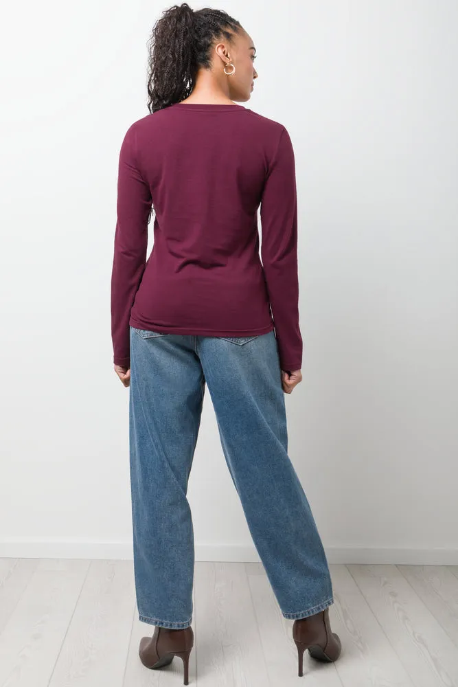 Crew Neck Long Sleeve T-Shirt Burgundy