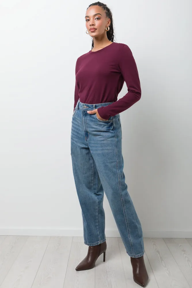 Crew Neck Long Sleeve T-Shirt Burgundy