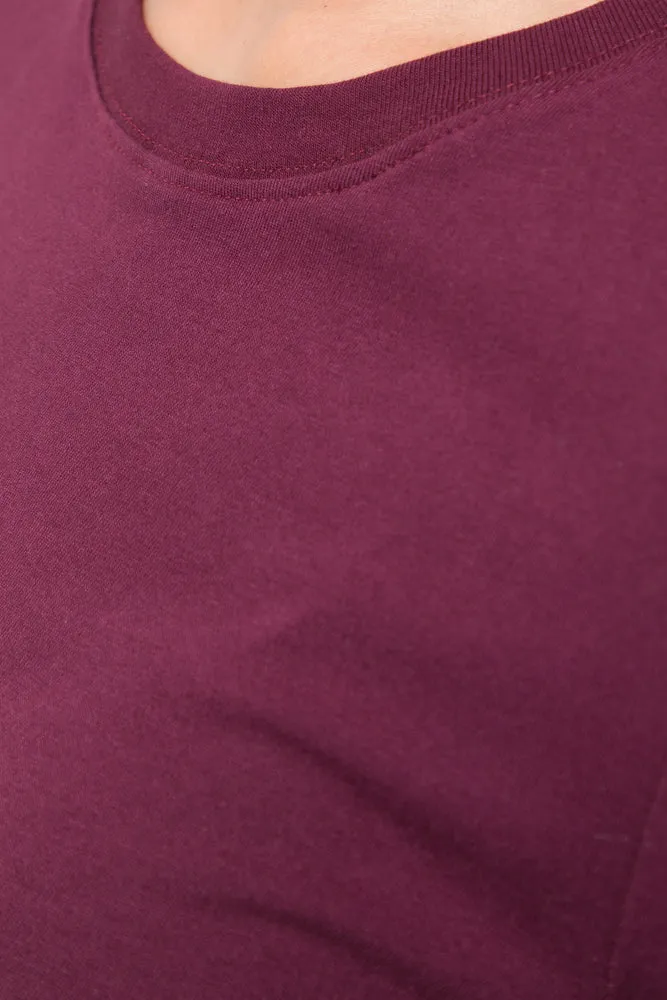 Crew Neck Long Sleeve T-Shirt Burgundy