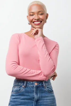 Crew Neck Long Sleeve T-Shirt Pink,women t-shirt cotton,women t-shirt top,boutique women's clothing