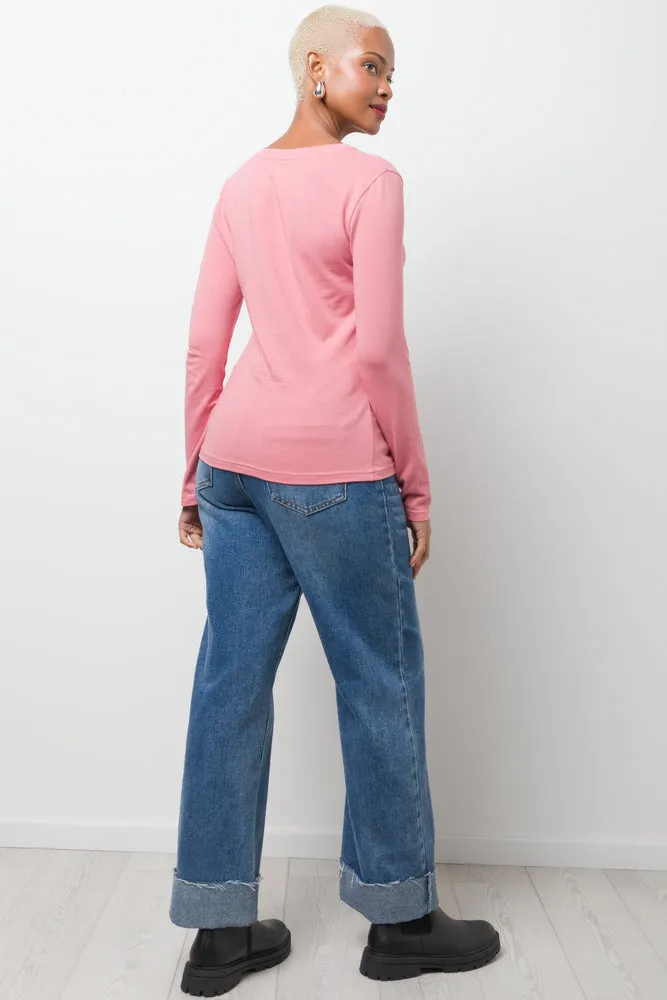 Crew Neck Long Sleeve T-Shirt Pink