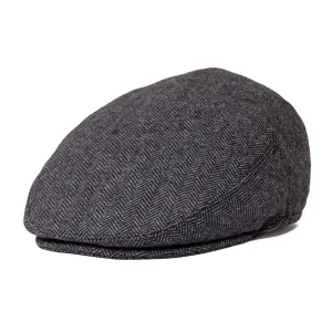 Croix Herringbone Wool Flat Cap stylish boater hat with ribbon on model