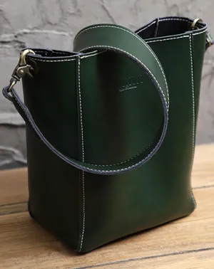 Cute Green LEATHER WOMEN Bucket SHOULDER BAG Barrel Crossbody Purses FOR WOMEN cheap online