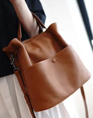 Cute Tan Leather Bucket Tote Shoulder Bag Women Barrel Tote Handbag for Women cheap online