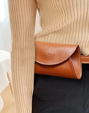 Cute Women Leather Fanny Pack Brown MIni Leather Sling Bag Small Waist BAG FOR WOMEN Brown