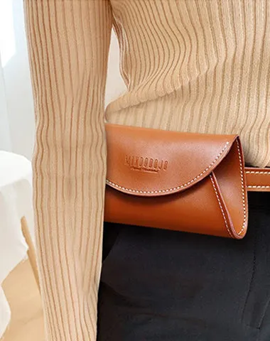 Cute Women Leather Fanny Pack Brown MIni Leather Sling Bag Small Waist BAG FOR WOMEN Brown