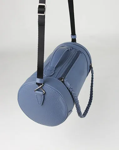Cute Womens Blue Leather Bucket Shoulder Purse Barrel Crossbody Bag Purse for Ladies cheap online