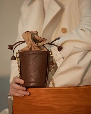 Cute Womens Coffee Leather Barrel Chain Crossbody Purse Bucket Round Shoulder Bag for Women cheap online