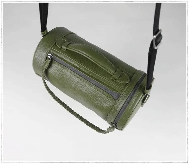 Cute Womens Green Leather Bucket Shoulder Purse Barrel Crossbody Bag Purse for Ladies