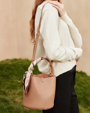 Cute Womens Khaki Round Leather Handbag Barrel Crossbody Purse Bucket Shoulder Bag for Women cheap online