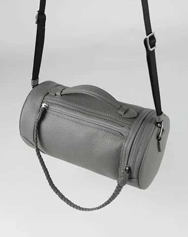 Cute Womens Light Gray Leather Bucket Shoulder Purse Barrel Crossbody Bag Purse for Ladies cheap online